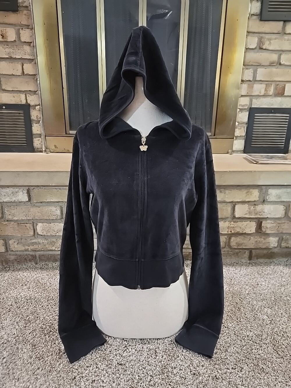 Aeropostale Vtg Y2K Velour Full-Zip Cropped Hoodie Sweatshirt Womans Sz Large